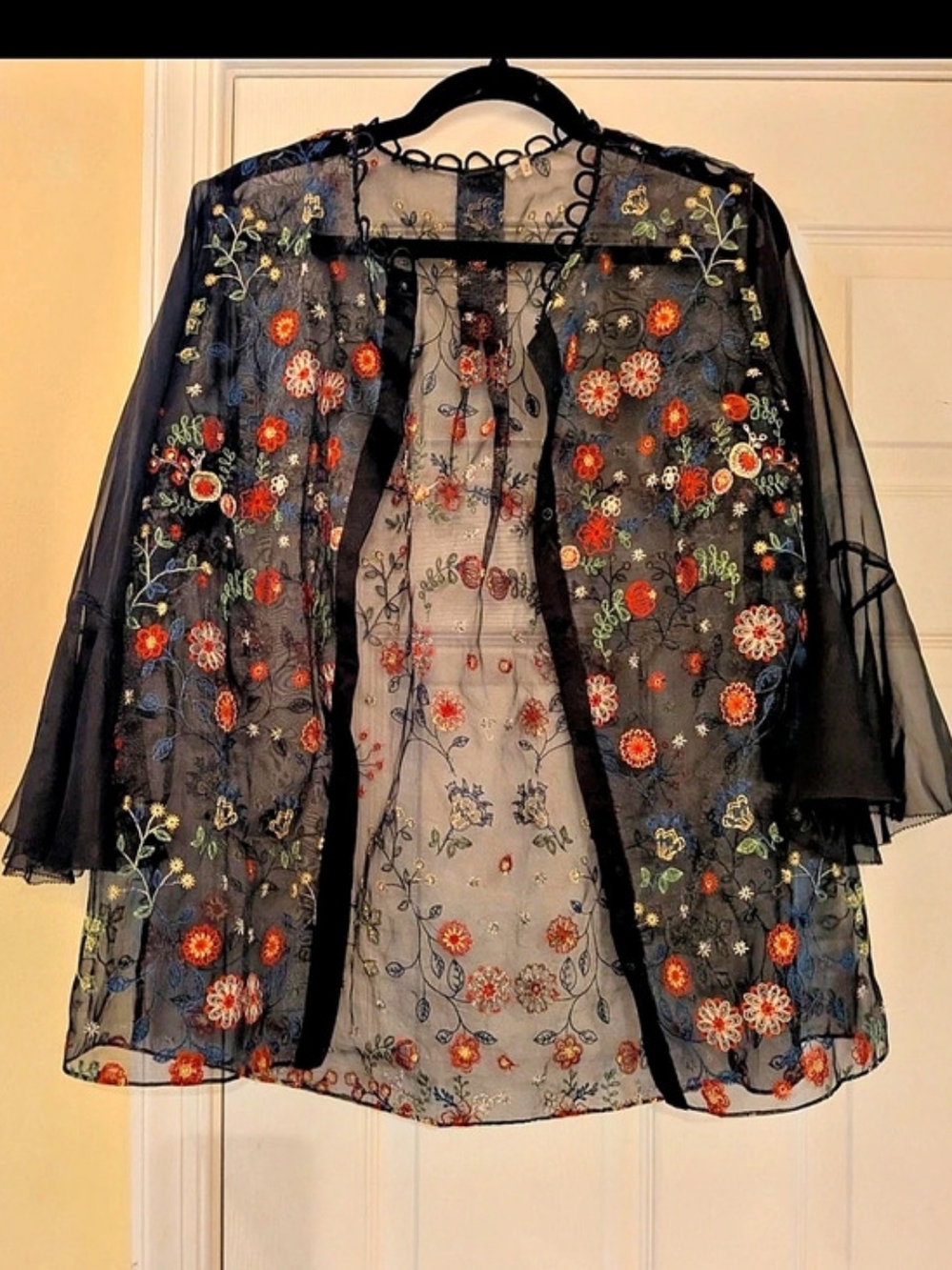 Sheer Floral Embroidered Blouse in Black